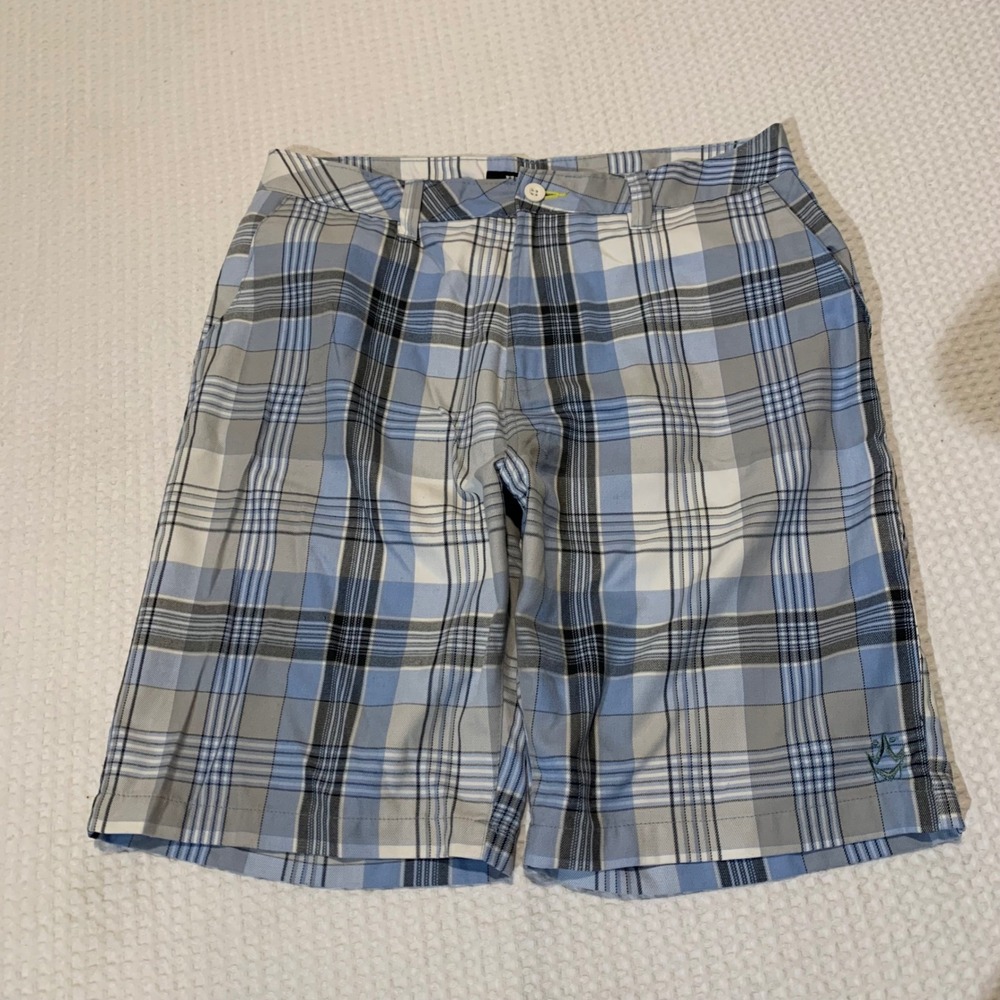 Rusty Mens Plaid Walk Shorts Blue Grey White Checkered Size 36 Surf Skater